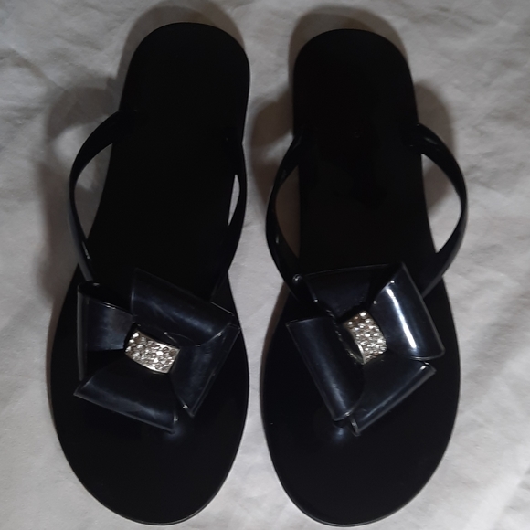 Express Shoes - Express Sandals, Flip Flops, Black, Rhinestone